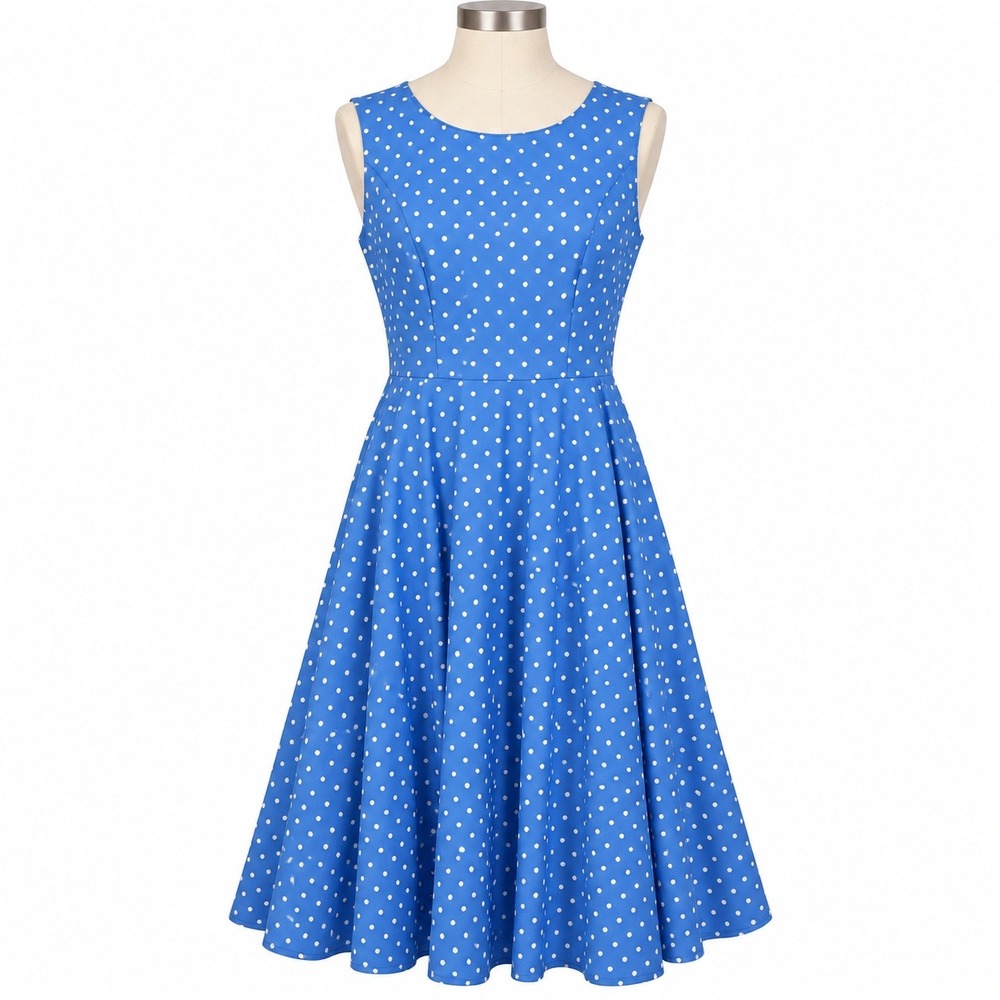 Grace Karin Polka Dot Dress Womens XL Blue Excellent Retro Rockabilly Swing